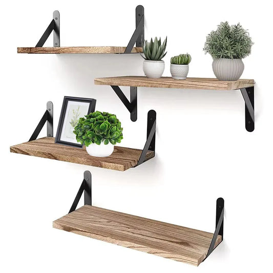 1PC Wooden Shelf Wall Mounted Floating Shelves Home Decorative Storage Rack Display Organizer For Living Room Kitchen Bathroom
