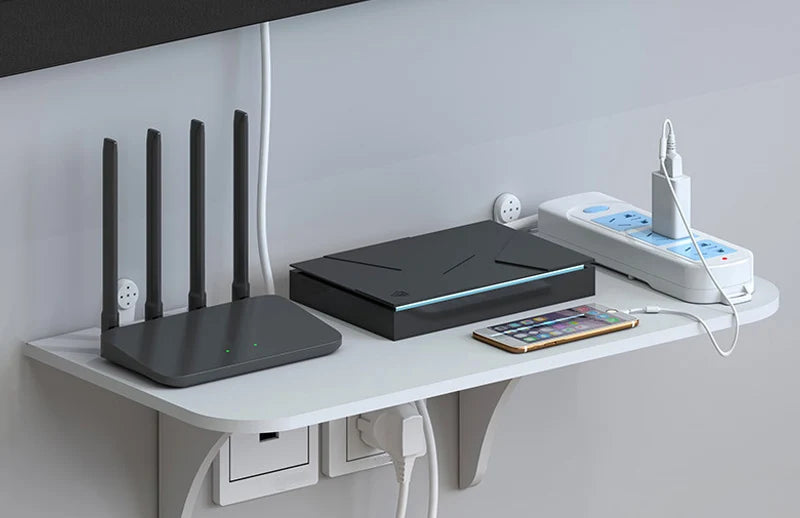 Wall Mount Floating Shelf WiFi Router Storage Removable Hidden Bracket TV Set Top Box Hanging Holder No Drill Hooks Organizer