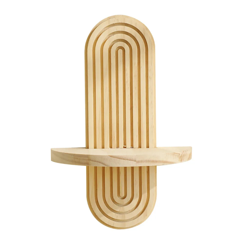 Wooden Wall Mounted Shelves, Boho Style Rack, Modern Home Decor for Living Room, Bathroom Display Decoration ﻿