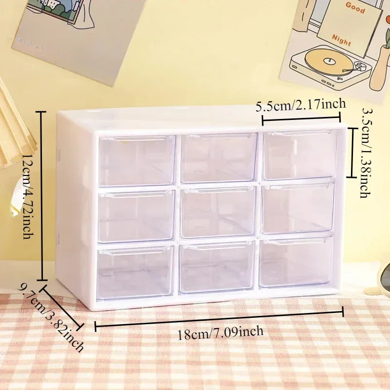 Transparent Small Drawer 9 Grids Desktop Storage Boxes Organizer Partitioned Student Desk Wall-mounted Sundries Storage Box Cute