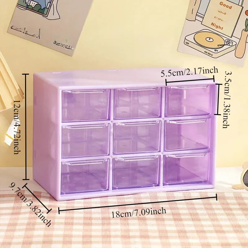 Transparent Small Drawer 9 Grids Desktop Storage Boxes Organizer Partitioned Student Desk Wall-mounted Sundries Storage Box Cute