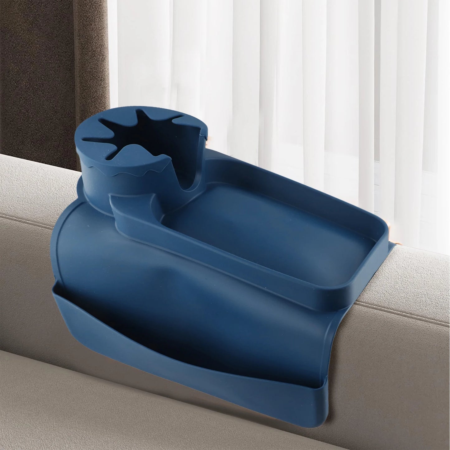 Non Slip Silicone Couch Cup Holder Tray with Side Pockets for Drinks and Remotes Convenient Organizer for Sofa