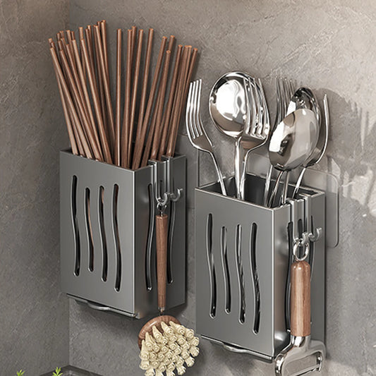 New Kitchen Chopsticks Holder Multifunctional Hanging Utensil Drying Rack Hooks No Drilling Wall Mounted Spoon Fork Holders