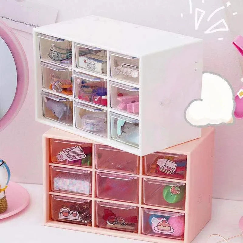 Transparent Small Drawer 9 Grids Desktop Storage Boxes Organizer Partitioned Student Desk Wall-mounted Sundries Storage Box Cute