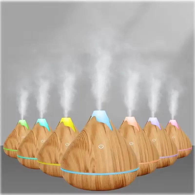 350ML Aromatherapy Essential Oil Diffuser Wood Grain Remote Control Ultrasonic Air Humidifier Cool with 7 Color LED Light