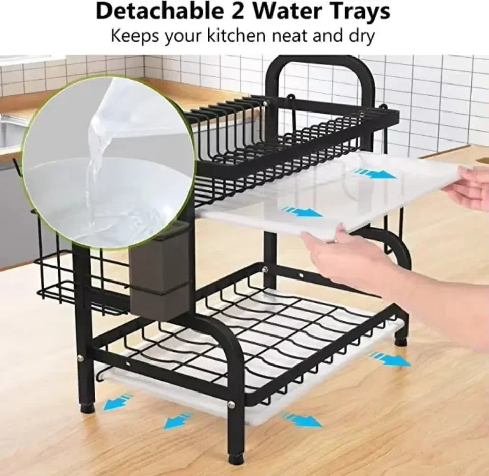 Dish Drying Rack Bowl Racks Large Rust-proof Dish Drainer with Utensil Holder 3 Layer Secure Kitchen Utensil Storage Drainboard
