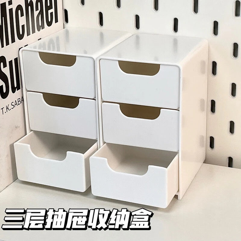 White Makeup Vanity Storage Box for Jewelry Organizer Wall Mounted Cosmetic Display Shelf Dressing Table Organization