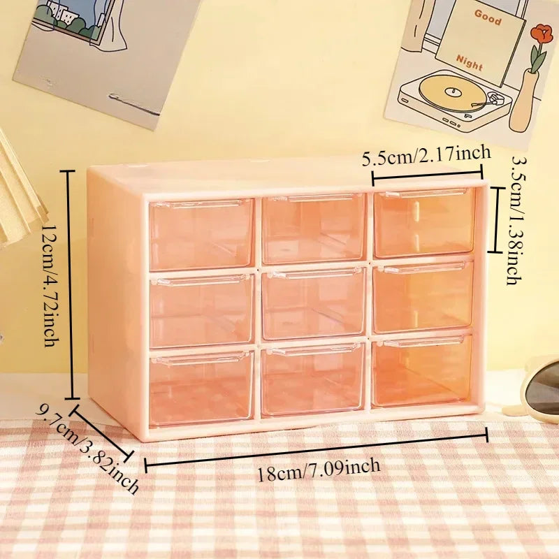 Transparent Small Drawer 9 Grids Desktop Storage Boxes Organizer Partitioned Student Desk Wall-mounted Sundries Storage Box Cute