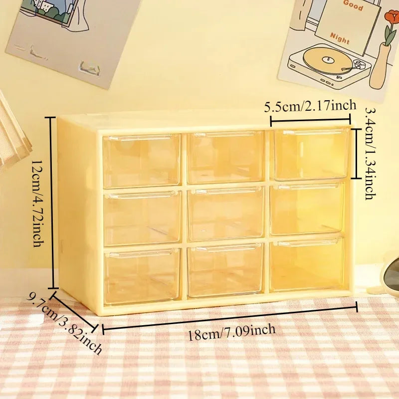 Transparent Small Drawer 9 Grids Desktop Storage Boxes Organizer Partitioned Student Desk Wall-mounted Sundries Storage Box Cute