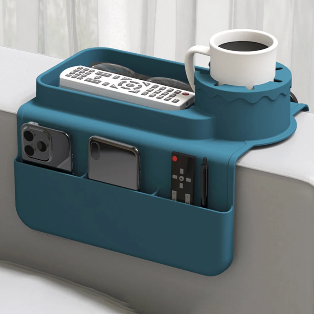 Non Slip Silicone Couch Cup Holder Tray with Side Pockets for Drinks and Remotes Convenient Organizer for Sofa