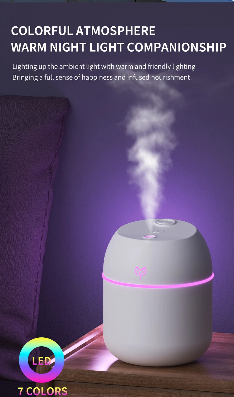 Portable USB Ultrasonic Air Mini Humidifier Essential Oil Diffuser Car Purifier Aroma Anion Mist Maker with LED Lamp Lighting