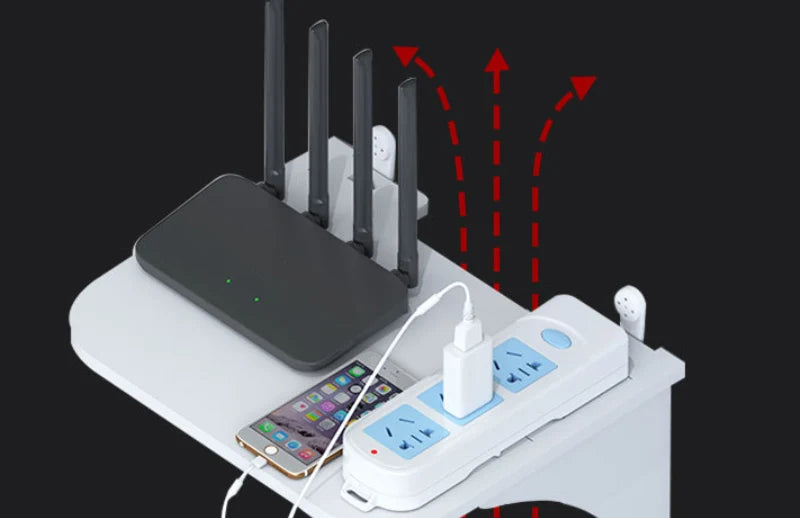 Wall Mount Floating Shelf WiFi Router Storage Removable Hidden Bracket TV Set Top Box Hanging Holder No Drill Hooks Organizer