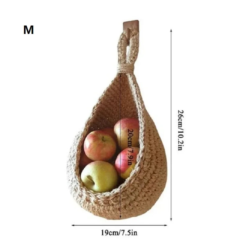 XS-2XL Handwoven Wall Hanging Fruit Vegetable Basket Teardrop Plant Basket Kitchen Table Wall Hanging Storage Basket Container