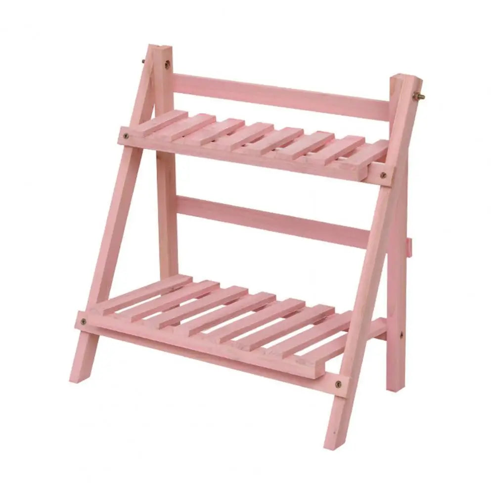 Small Wooden Plant Stand Foldable Wooden Desktop Storage Rack Double Layer Design for Plants Decorative Items Smooth Edge Burr