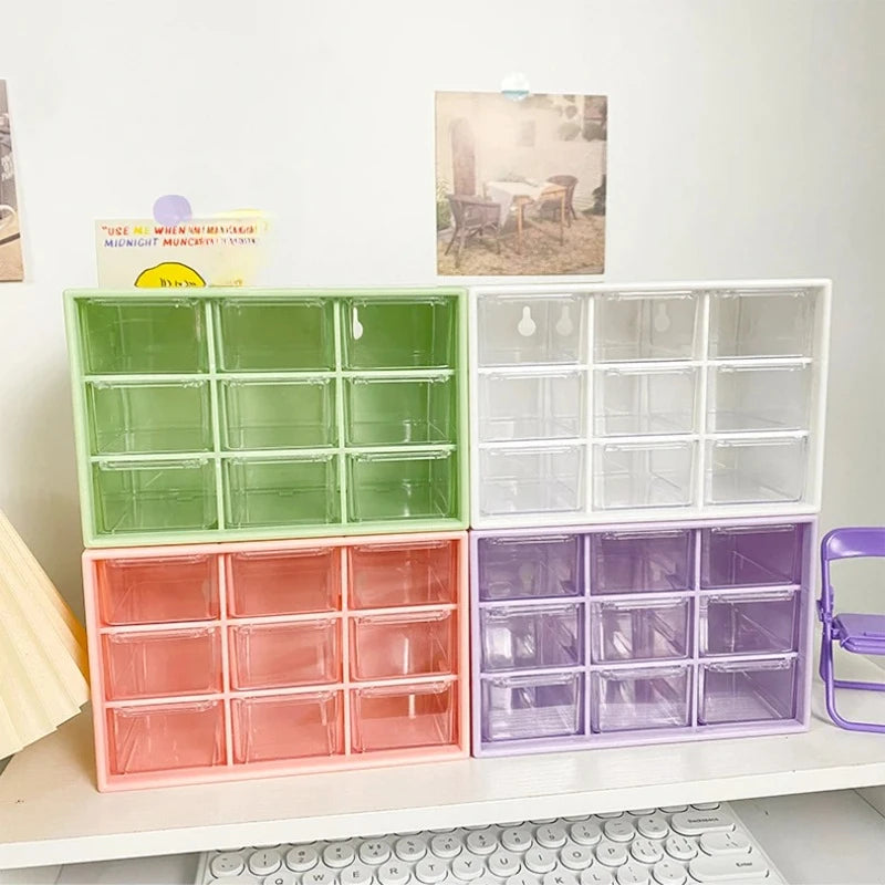Transparent Small Drawer 9 Grids Desktop Storage Boxes Organizer Partitioned Student Desk Wall-mounted Sundries Storage Box Cute