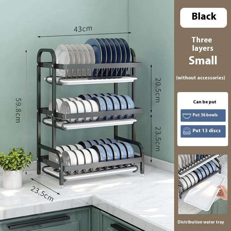 Dish Drying Rack Bowl Racks Large Rust-proof Dish Drainer with Utensil Holder 3 Layer Secure Kitchen Utensil Storage Drainboard