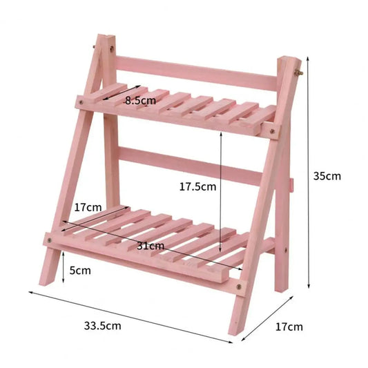 Small Wooden Plant Stand Foldable Wooden Desktop Storage Rack Double Layer Design for Plants Decorative Items Smooth Edge Burr