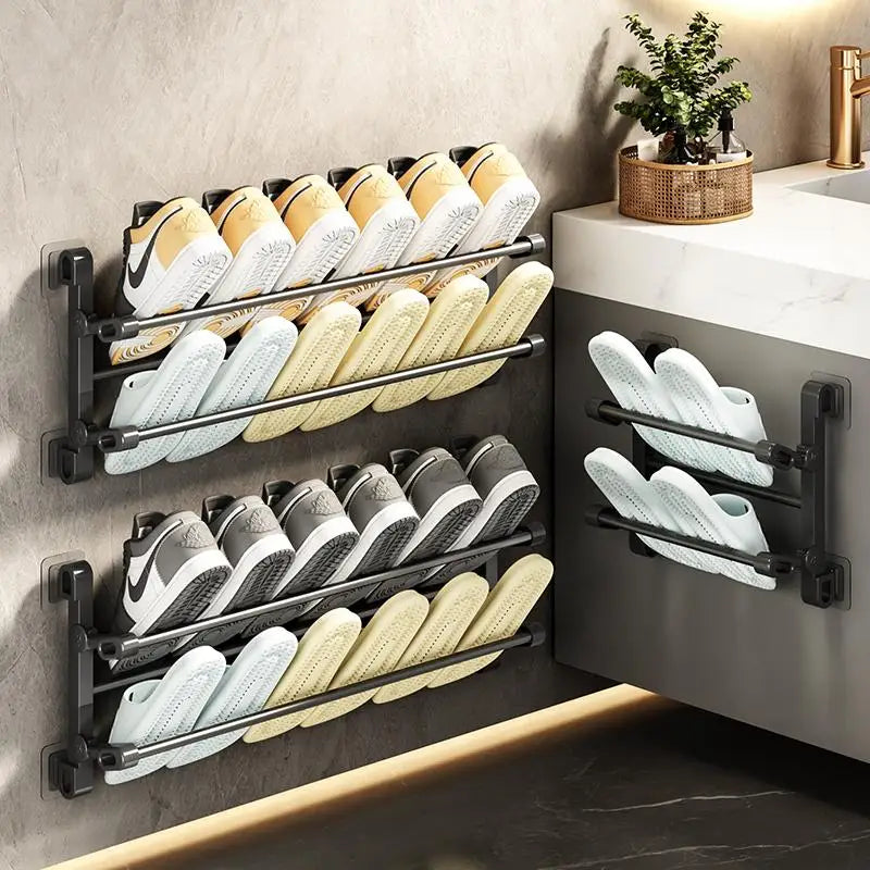 Multi-Functional Wall-Mounted Batoom oe Ra Foldable Metal Storage Organizer for Toiletries And Footwear behind Door