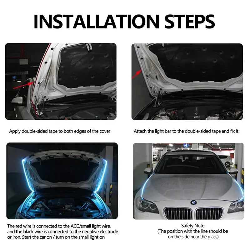 Car Hood LED Daytime Running Light Neon APP Remote Control Waterproof Flexible Auto Engine Hood Guide Decorative Ambient Lamp