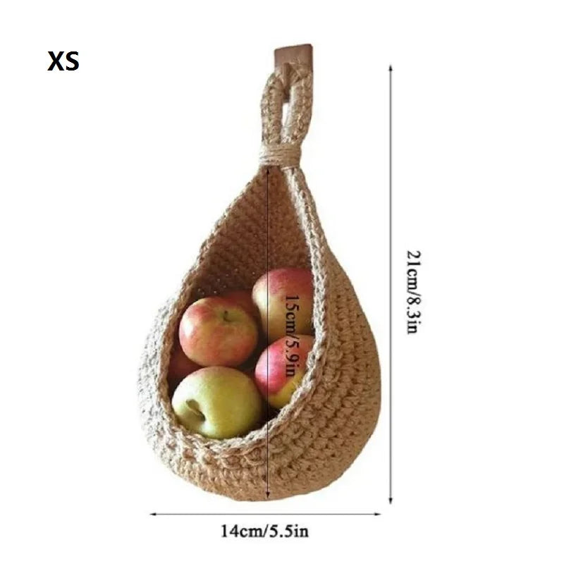 XS-2XL Handwoven Wall Hanging Fruit Vegetable Basket Teardrop Plant Basket Kitchen Table Wall Hanging Storage Basket Container