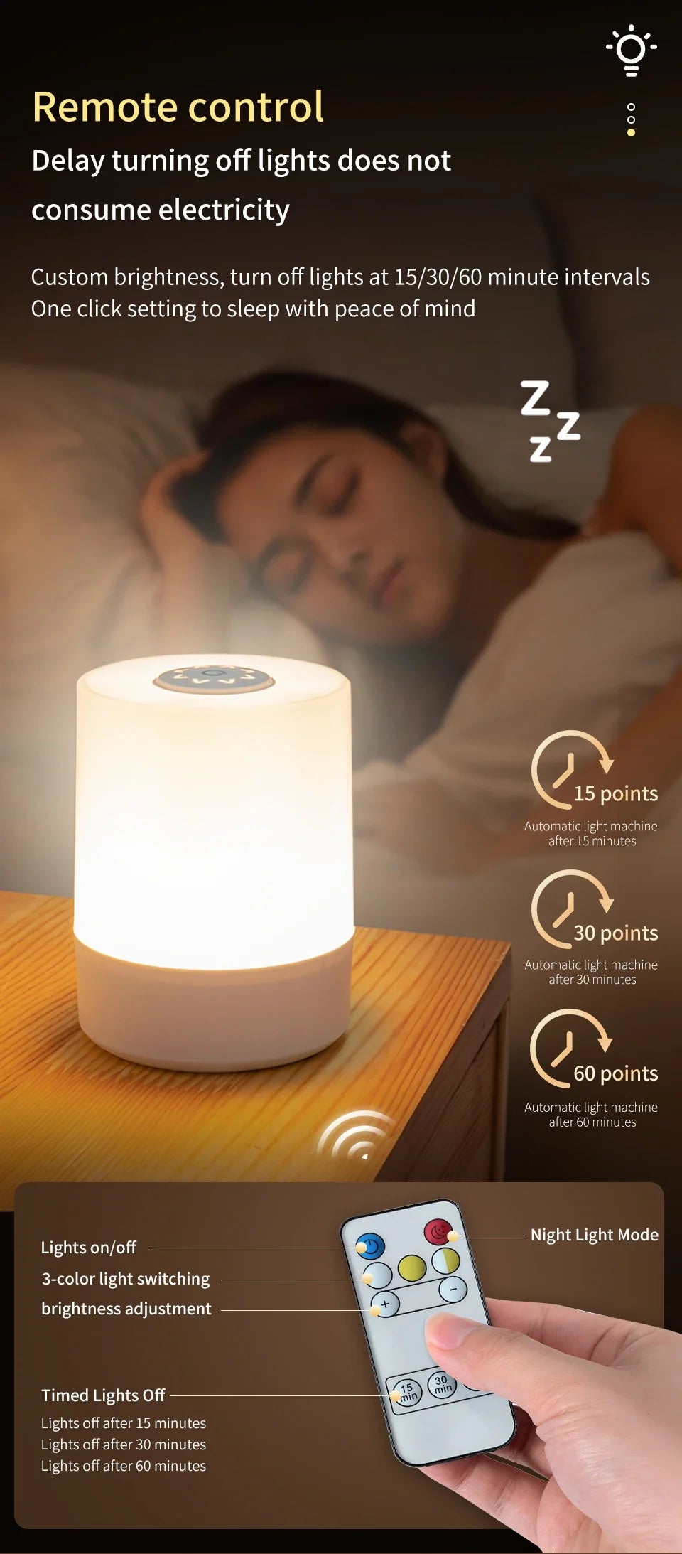 LED Touch Glow Night Light Remote Control Timing Dimming Baby Room Bedroom Lighting Table Lamp Decoration Bedside Sleeping Lamp