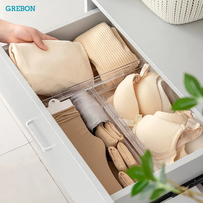 Expandable Drawer Divider Adjustable Plastic Storage Grid Organizer Underwear Socks Jewelry Tray Stationery DIY Modular Divider