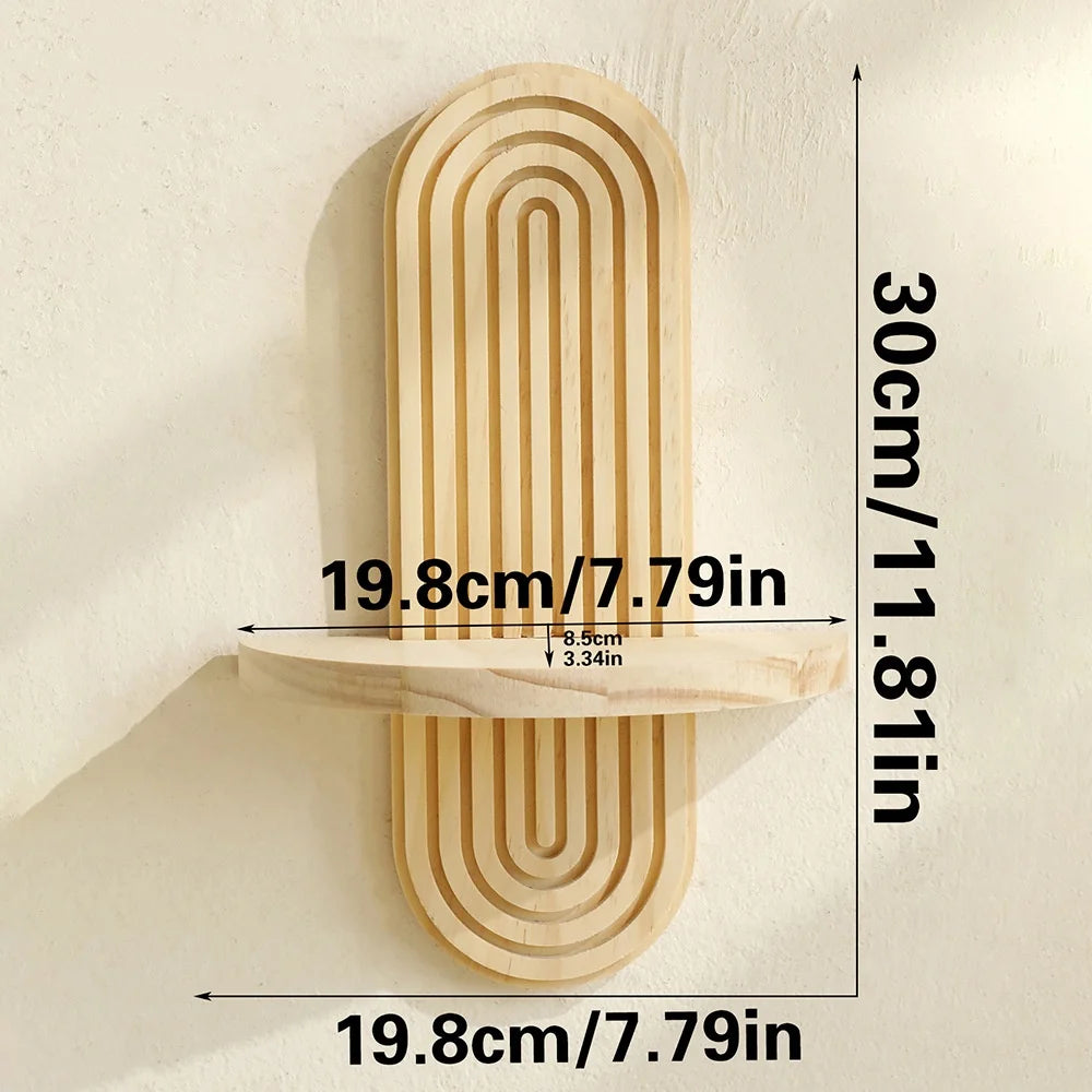 Wooden Wall Mounted Shelves, Boho Style Rack, Modern Home Decor for Living Room, Bathroom Display Decoration ﻿