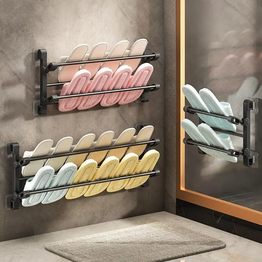 Multi-Functional Wall-Mounted Batoom oe Ra Foldable Metal Storage Organizer for Toiletries And Footwear behind Door