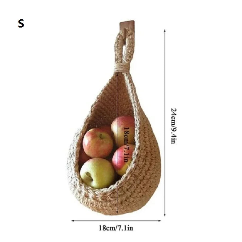XS-2XL Handwoven Wall Hanging Fruit Vegetable Basket Teardrop Plant Basket Kitchen Table Wall Hanging Storage Basket Container