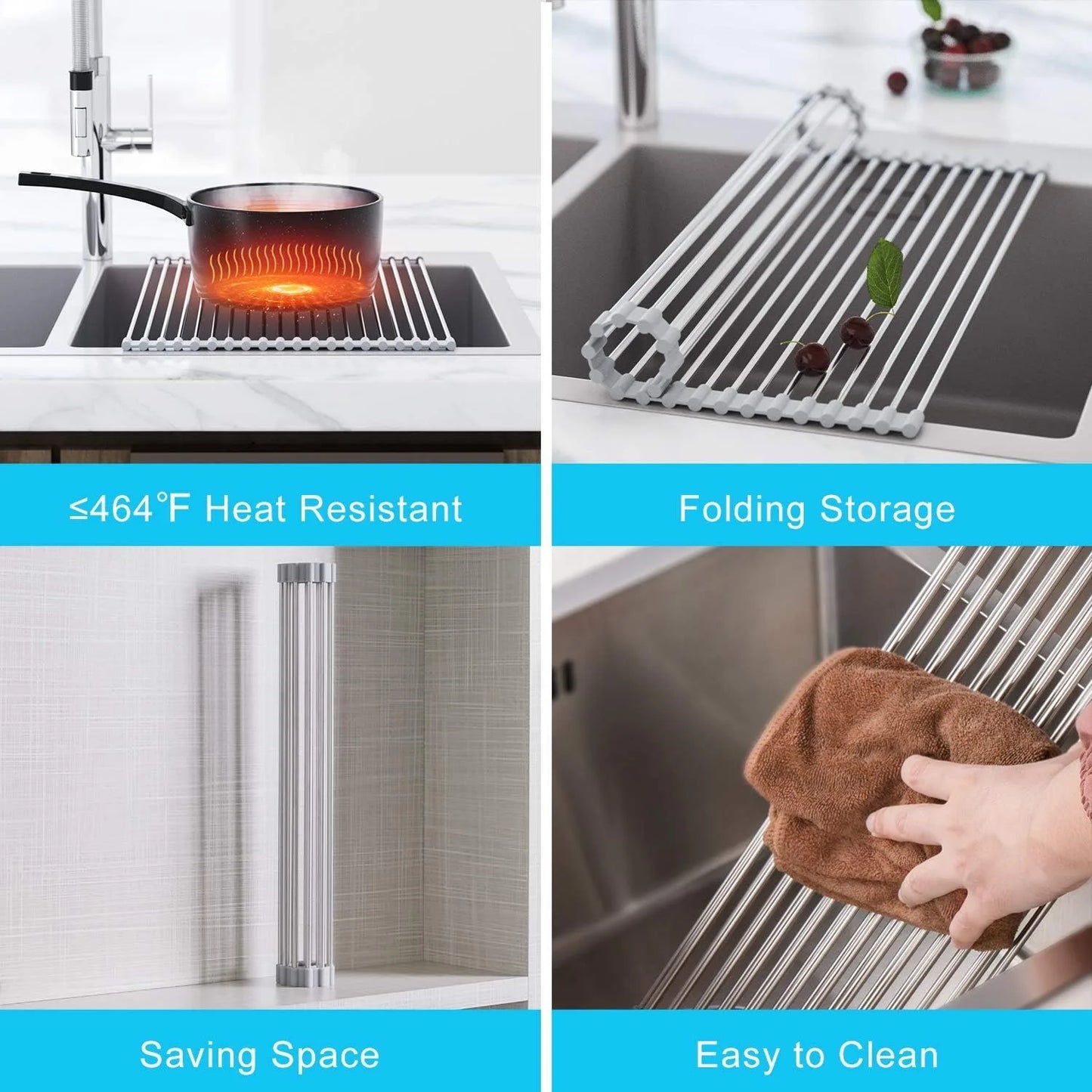 Kitchen Foldable Sink Plate Storage Bowl Holder 304 Stainless Kitchen Dish Drying Rack Dish Drainer Shelf Kitchen Accessories