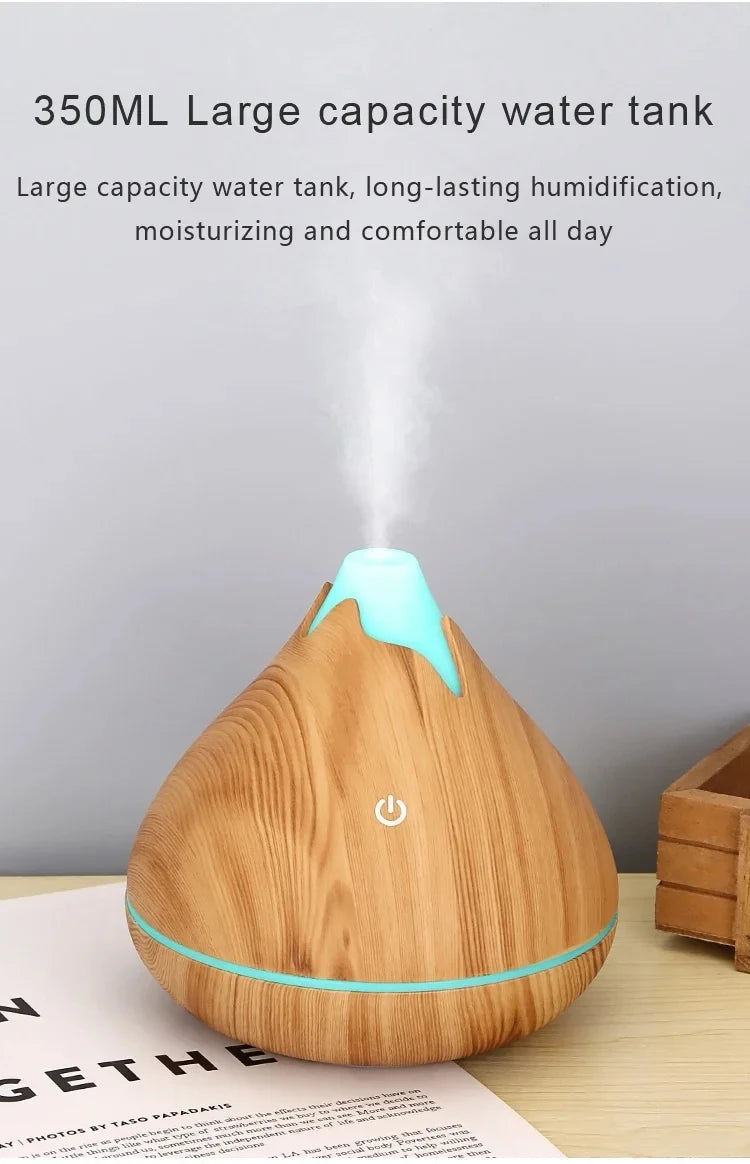 350ML Aromatherapy Essential Oil Diffuser Wood Grain Remote Control Ultrasonic Air Humidifier Cool with 7 Color LED Light