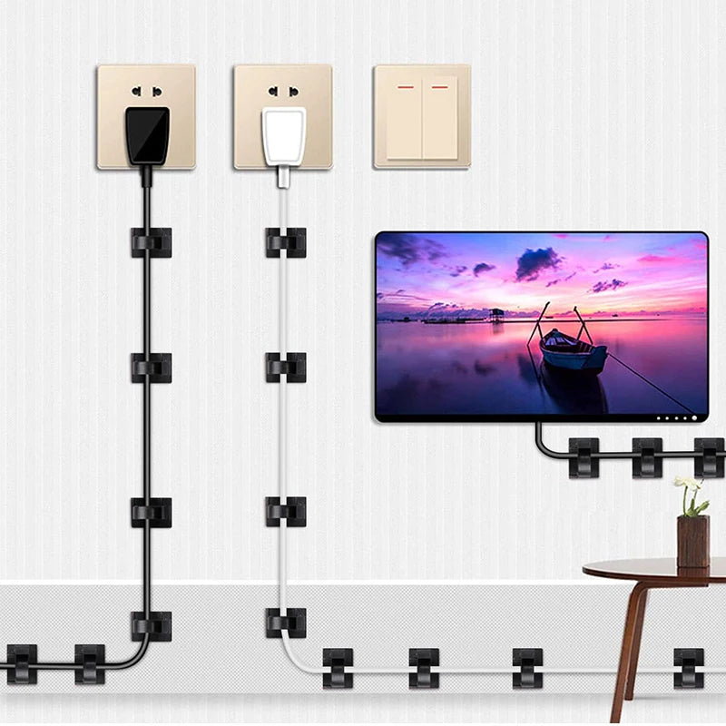 60/30/10PCS Self Adhesive Cable Management Organizer Clips Adjustable Desk Tidy Wire Cord Fixer Fastener Clips For Home Office