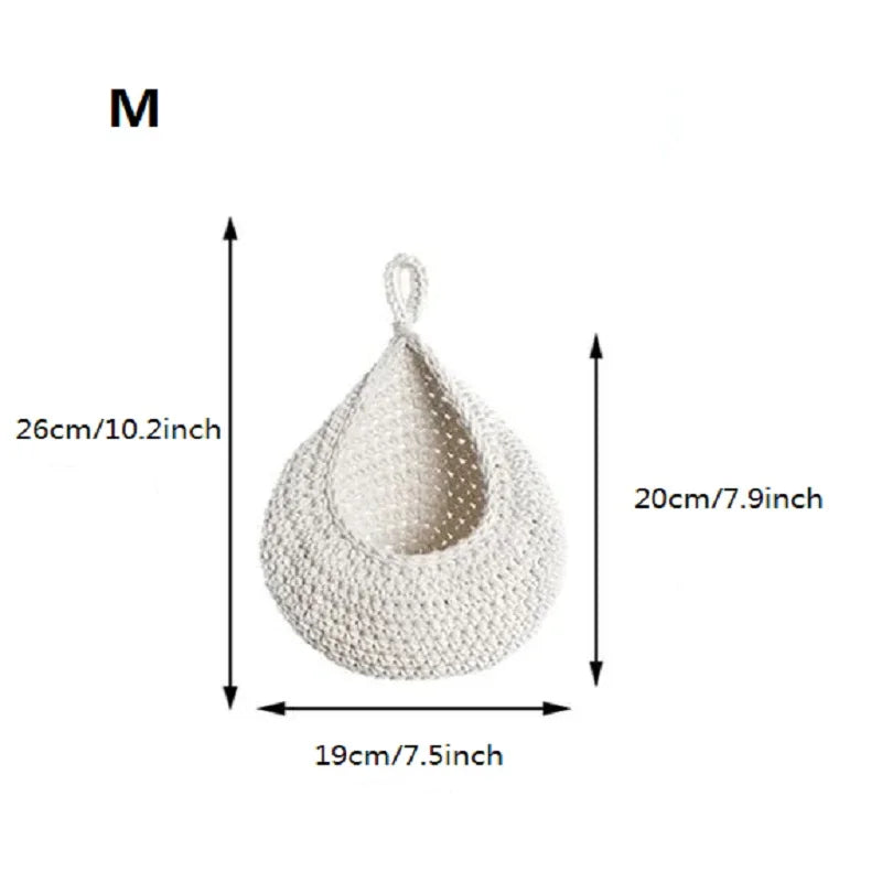XS-2XL Handwoven Wall Hanging Fruit Vegetable Basket Teardrop Plant Basket Kitchen Table Wall Hanging Storage Basket Container