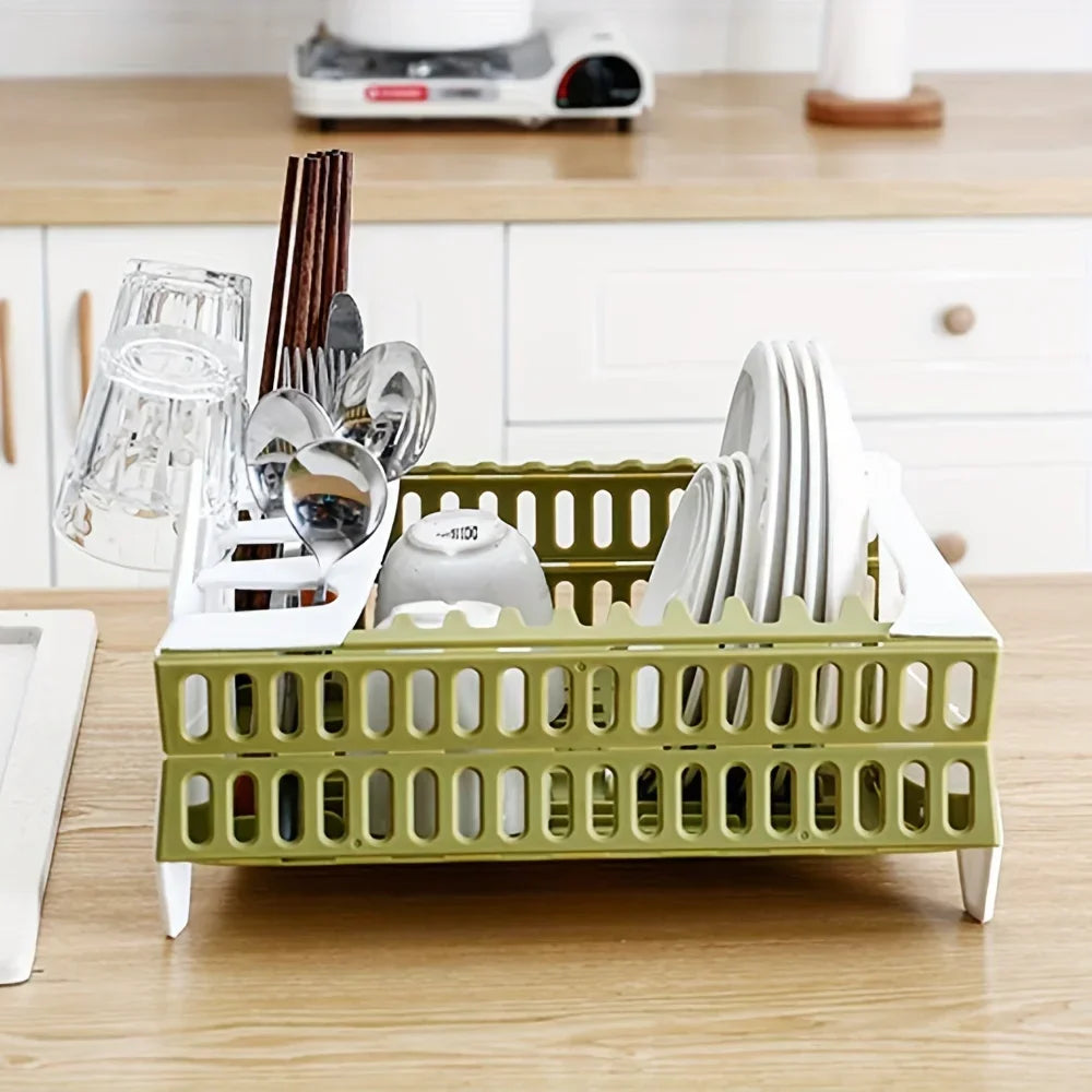 Foldable Dish Rack Collapsible Draining Tray Kitchen Storage Holder Drainer Bowl Tableware Plate Dinnerware Drainer Organizer