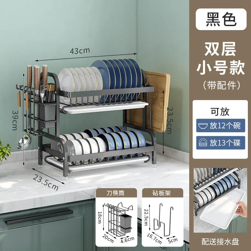 Dish Drying Rack Bowl Racks Large Rust-proof Dish Drainer with Utensil Holder 3 Layer Secure Kitchen Utensil Storage Drainboard