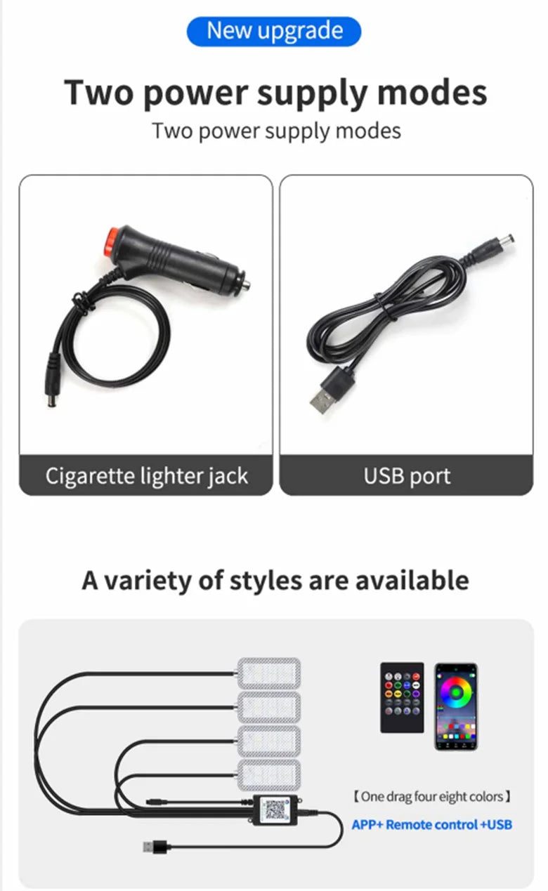 LED Car Interior Ambient Foot Strip Light Kit Accessories Backlight Remote App Music Control Auto RGB Decorative Lamp