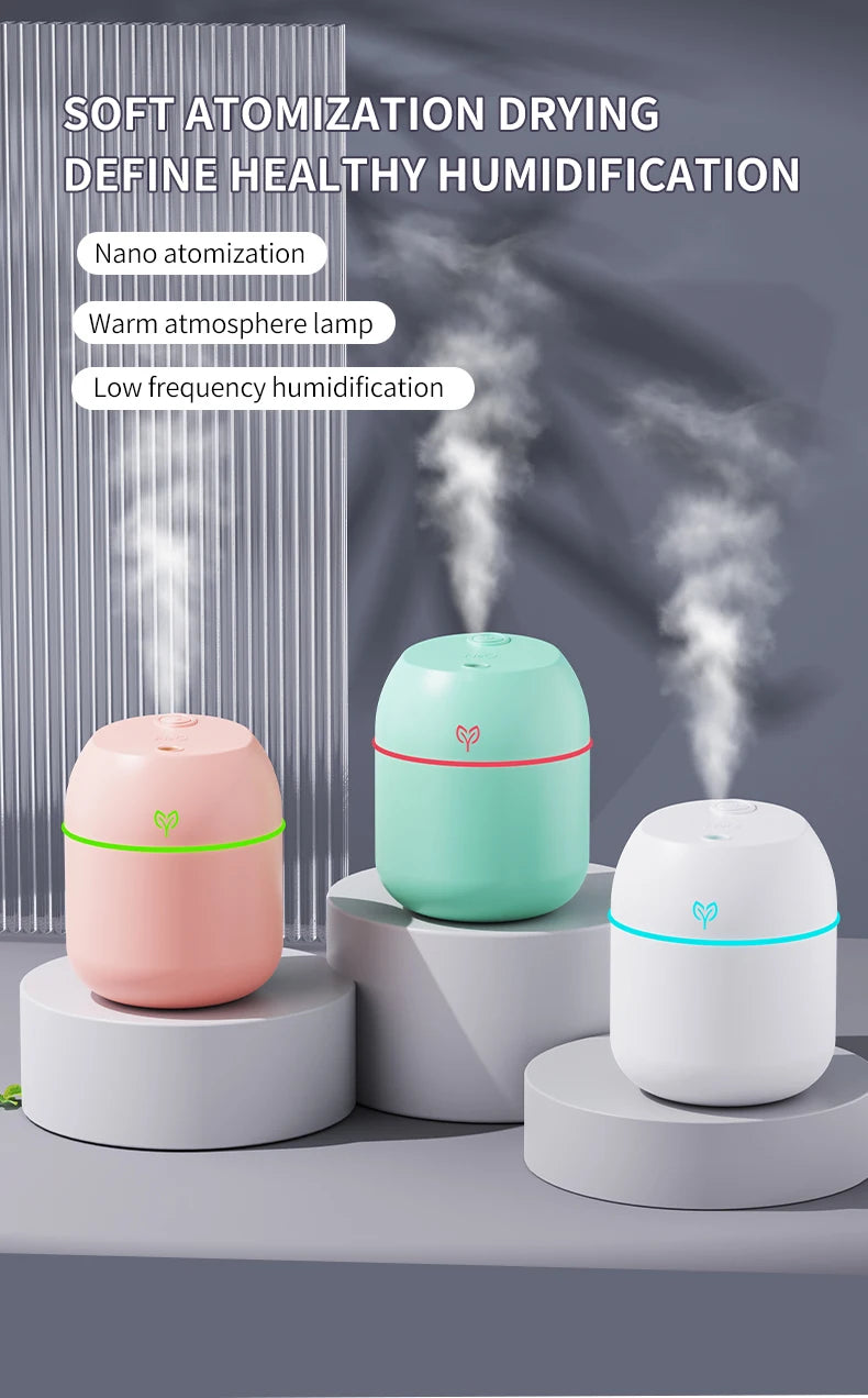 Portable USB Ultrasonic Air Mini Humidifier Essential Oil Diffuser Car Purifier Aroma Anion Mist Maker with LED Lamp Lighting