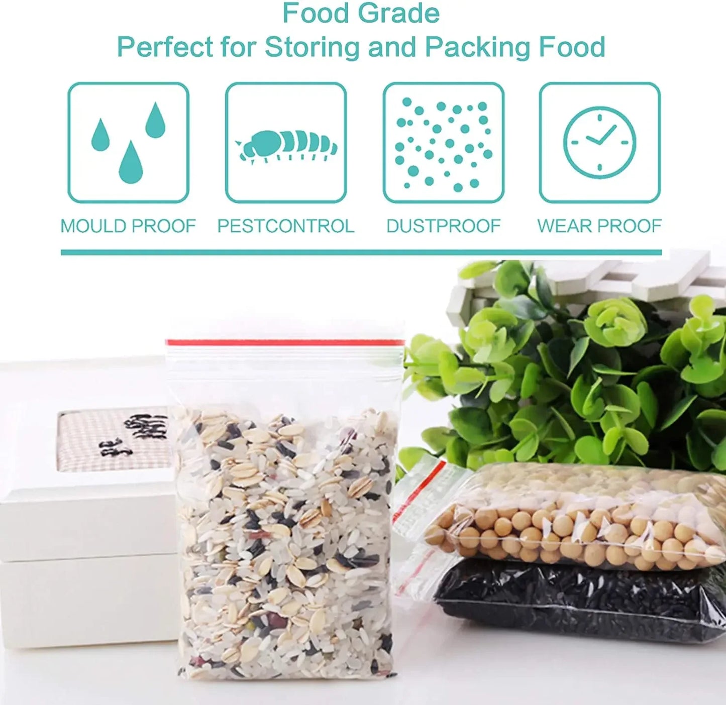 200/100Pcs Thicken Zipper Sealed Bags Clear Plastic Storage Bag for Small Jewelry Food Packing Reclosable Zippers Sealing Pouch