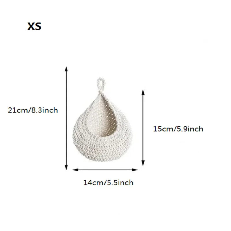 XS-2XL Handwoven Wall Hanging Fruit Vegetable Basket Teardrop Plant Basket Kitchen Table Wall Hanging Storage Basket Container