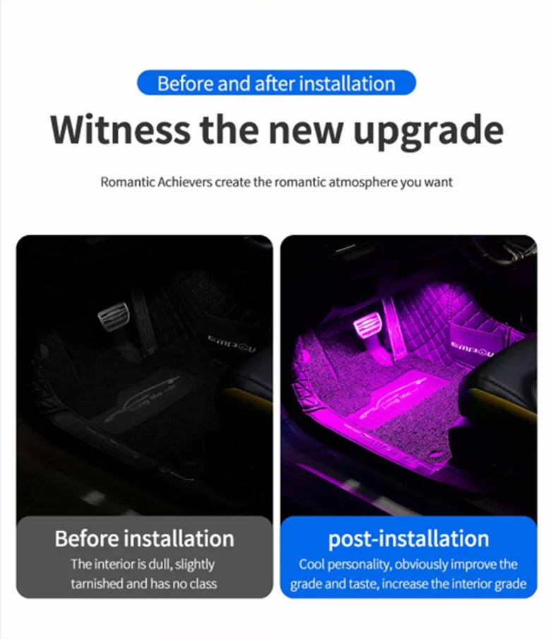 LED Car Interior Ambient Foot Strip Light Kit Accessories Backlight Remote App Music Control Auto RGB Decorative Lamp