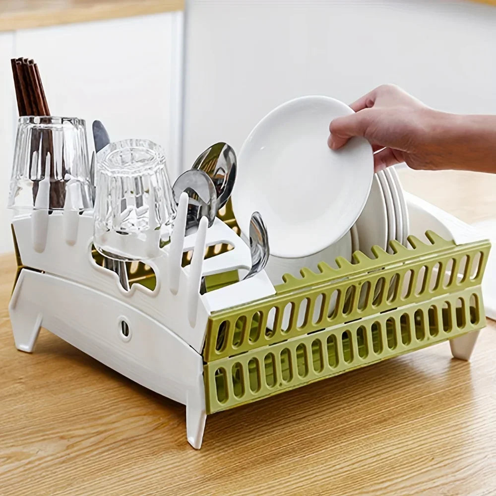 Foldable Dish Rack Collapsible Draining Tray Kitchen Storage Holder Drainer Bowl Tableware Plate Dinnerware Drainer Organizer
