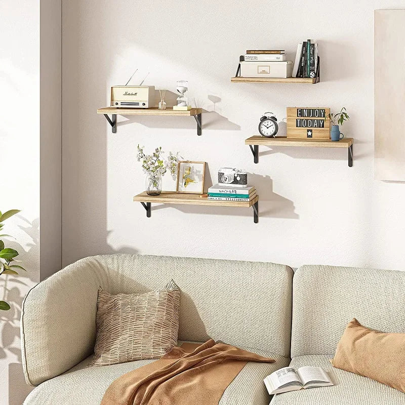 1PC Wooden Shelf Wall Mounted Floating Shelves Home Decorative Storage Rack Display Organizer For Living Room Kitchen Bathroom