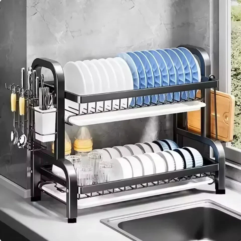 Dish Drying Rack Bowl Racks Large Rust-proof Dish Drainer with Utensil Holder 3 Layer Secure Kitchen Utensil Storage Drainboard