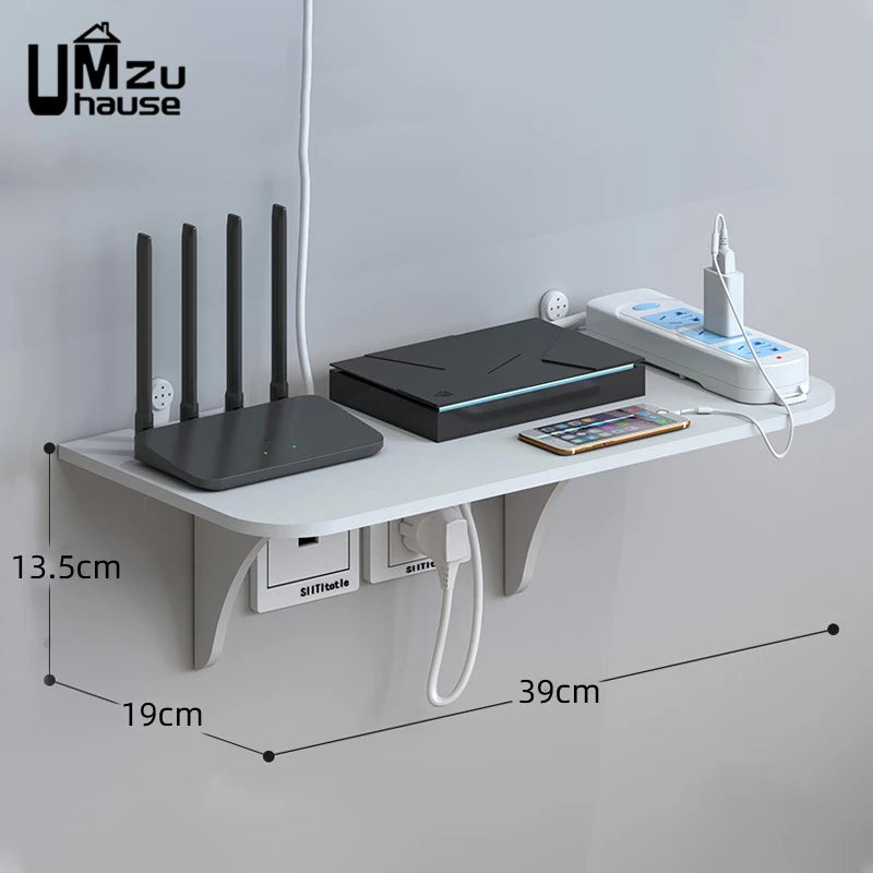 Wall Mount Floating Shelf WiFi Router Storage Removable Hidden Bracket TV Set Top Box Hanging Holder No Drill Hooks Organizer