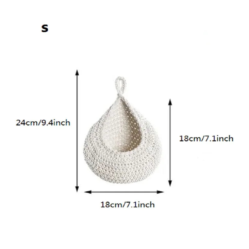 XS-2XL Handwoven Wall Hanging Fruit Vegetable Basket Teardrop Plant Basket Kitchen Table Wall Hanging Storage Basket Container