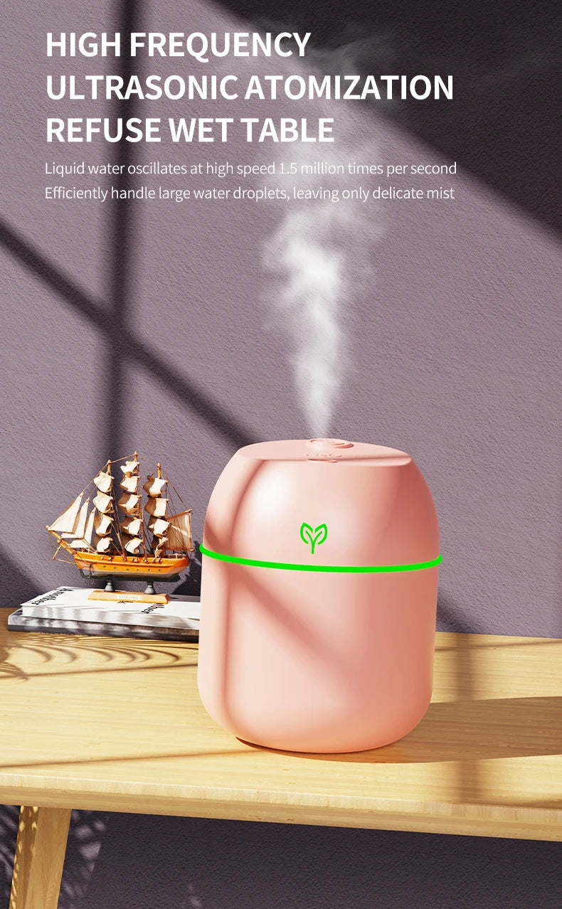 Portable USB Ultrasonic Air Mini Humidifier Essential Oil Diffuser Car Purifier Aroma Anion Mist Maker with LED Lamp Lighting