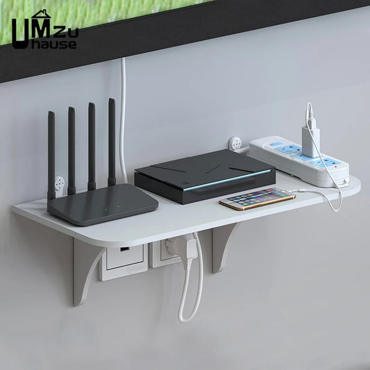 Wall Mount Floating Shelf WiFi Router Storage Removable Hidden Bracket TV Set Top Box Hanging Holder No Drill Hooks Organizer