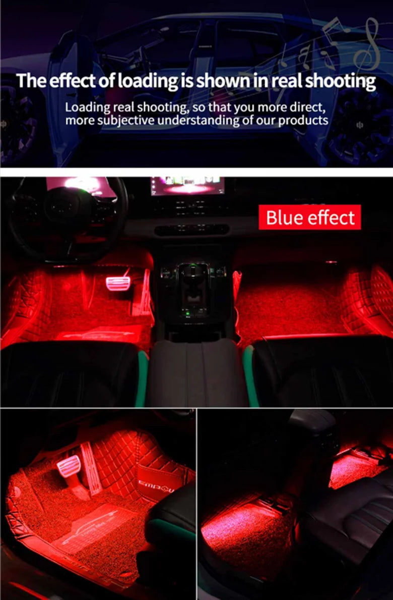 LED Car Interior Ambient Foot Strip Light Kit Accessories Backlight Remote App Music Control Auto RGB Decorative Lamp