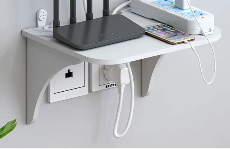Wall Mount Floating Shelf WiFi Router Storage Removable Hidden Bracket TV Set Top Box Hanging Holder No Drill Hooks Organizer