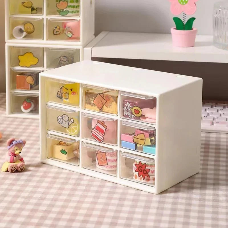 Transparent Small Drawer 9 Grids Desktop Storage Boxes Organizer Partitioned Student Desk Wall-mounted Sundries Storage Box Cute